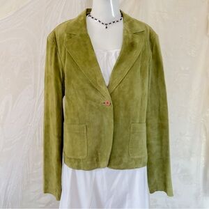 Vintage y2k fairy business chic girly suede leather green blazer jacket